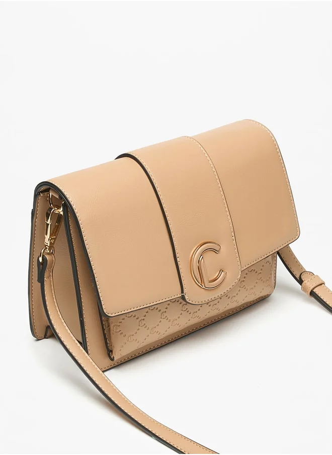 لو كونفورت Le Confort Monogram Embossed Crossbody Bag with Button Closure and Detachable Strap