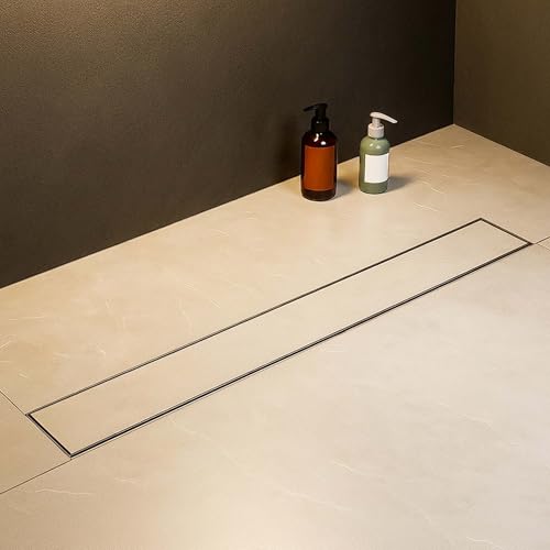 LIPKA Rectangular Tile Insert Shower Drain Channel | 36 x 3 Inches | Waste Water Floor Drain for 13mm Tile | 304 Stainless Steel | Invisible Shower Drainer Channel | Anti Cockroach Trap and Side Hole - Image 1