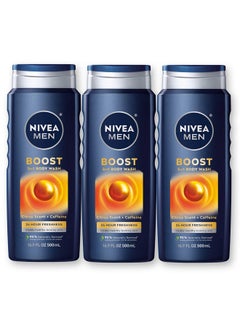 NIVEA MEN NIVEA MEN Boost 3-in-1 Body Wash, Citrus Scent and Caffeine Enriched Men's Body Wash Cleanses Face, Body and Hair, 16.9 Fl Oz Bottle- Pack of 3  - Image 1