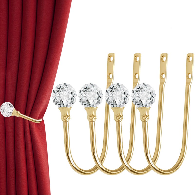 Curtain Holdback 4Pcs Wall Mounted Drapery Tiebacks with Clear Crystal Ball Heavy Duty Metal Decorative Window Drapery Curtain Holder Curtain Hooks with Screws Sliver