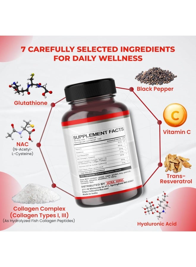 ULTRA HERBS Glutathione Supplement Active Reduced Form, Enriched with Resveratrol, NAC - Image 3