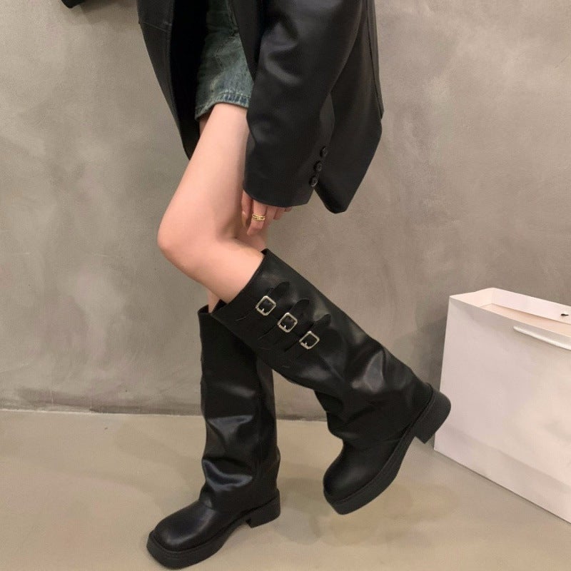 Brown Vintage High Leg Boots Knight Boots Small Boots Thick Bottom Women'S Boots Western Cowboy Boots - Image 5