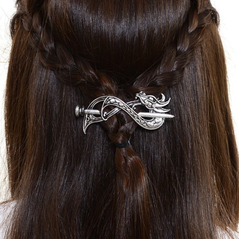 Norse Celtic Wedding Hair AccessoriesViking Antique Silver Dragon Hair Sticks Hairpin Viking Hair Slide Hairpins Men Clips Hair Jewelry Gifts Celtics Knot Hair Barrette for WomenFB