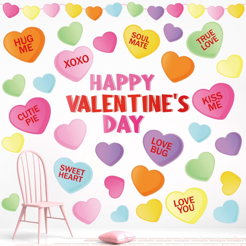 وولاين ملصقات جدار عيد الحب الصخرية محادثة رومانسية حلوى القلب شارات الجدارية صغيرة الغرفة ملصقات جدارية لزفاف الذكرى السنوية ديكور حفلات المنزل 8.3 × 10.6 بوصة 9 أوراق - Image 1