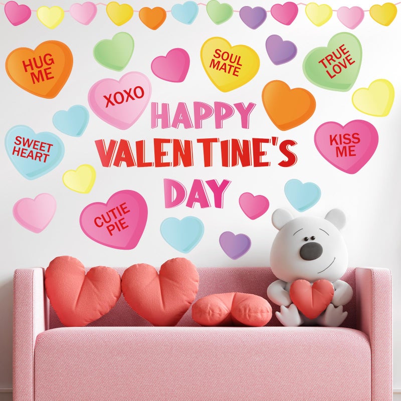 وولاين ملصقات جدار عيد الحب الصخرية محادثة رومانسية حلوى القلب شارات الجدارية صغيرة الغرفة ملصقات جدارية لزفاف الذكرى السنوية ديكور حفلات المنزل 8.3 × 10.6 بوصة 9 أوراق - Image 4