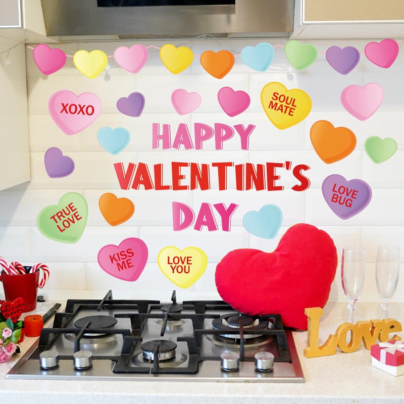 وولاين ملصقات جدار عيد الحب الصخرية محادثة رومانسية حلوى القلب شارات الجدارية صغيرة الغرفة ملصقات جدارية لزفاف الذكرى السنوية ديكور حفلات المنزل 8.3 × 10.6 بوصة 9 أوراق - Image 5