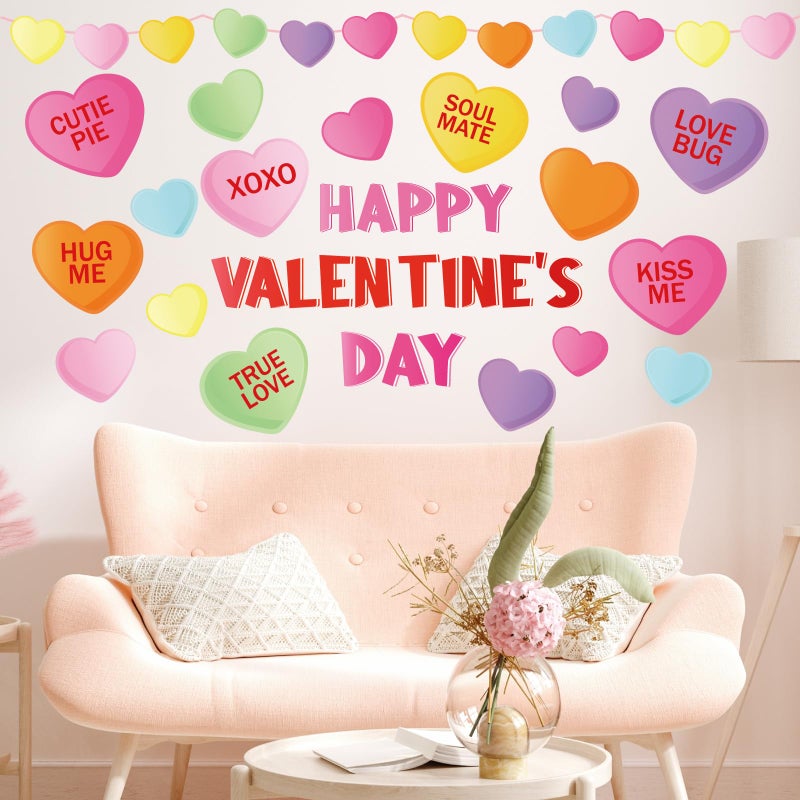 وولاين ملصقات جدار عيد الحب الصخرية محادثة رومانسية حلوى القلب شارات الجدارية صغيرة الغرفة ملصقات جدارية لزفاف الذكرى السنوية ديكور حفلات المنزل 8.3 × 10.6 بوصة 9 أوراق - Image 3