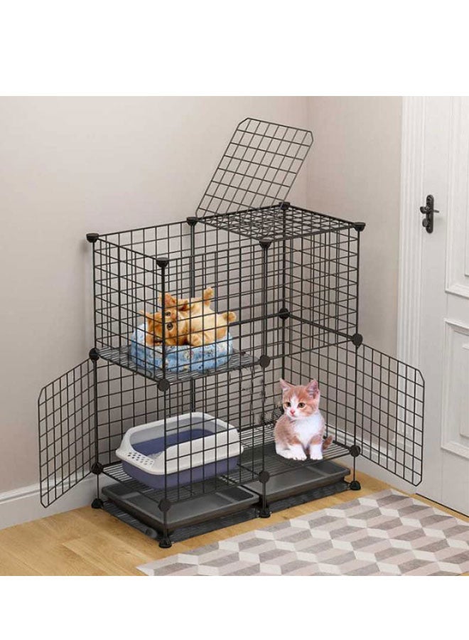 2-Tier Cat Cage Indoor DIY Cat Playpen Detachable Metal Wire Kennels Crate Large Exercise Place Ideal for 1-2 Cat - Image 1