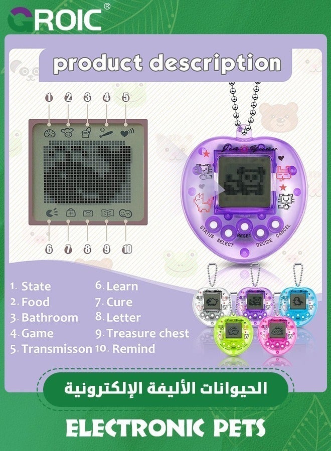 GROIC 5 Pieces Virtual Pets Keychain Digital Nostalgic Electronic Keychain,Pet Key Chain 90s Handheld Games Game Keyring, Keychain,Handheld Machine  - Image 2