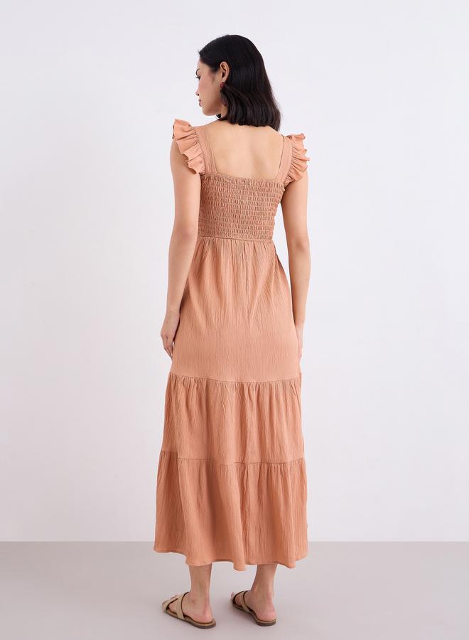 Styli Rust Ruffled Sleeves Smocked Maxi Dress - Image 5