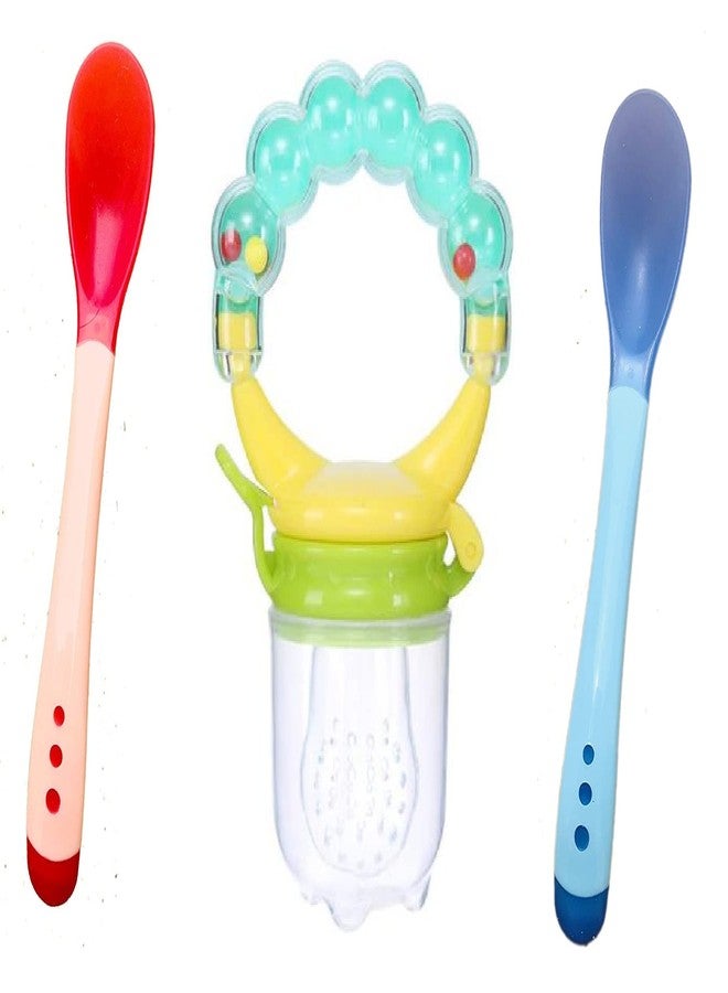 Lappu Baby Fruit Nibbler and Food Feeder for 6 to 12 Months Baby BPA Free with Baby 2 Pcs Hot Sensitive Spoon (Combo Saver) (Multi11) - Image 1