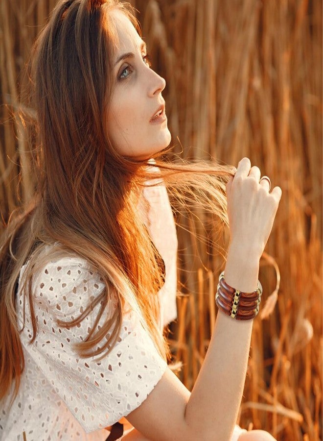 كولودوغو مجموعة كولودوغو من 3 أساور عريضة للنساء، قابلة للتكديس، مصنوعة من الأكريليك والخيزران، أساور مطاطية للنساء كهدية مجوهرات - Image 3