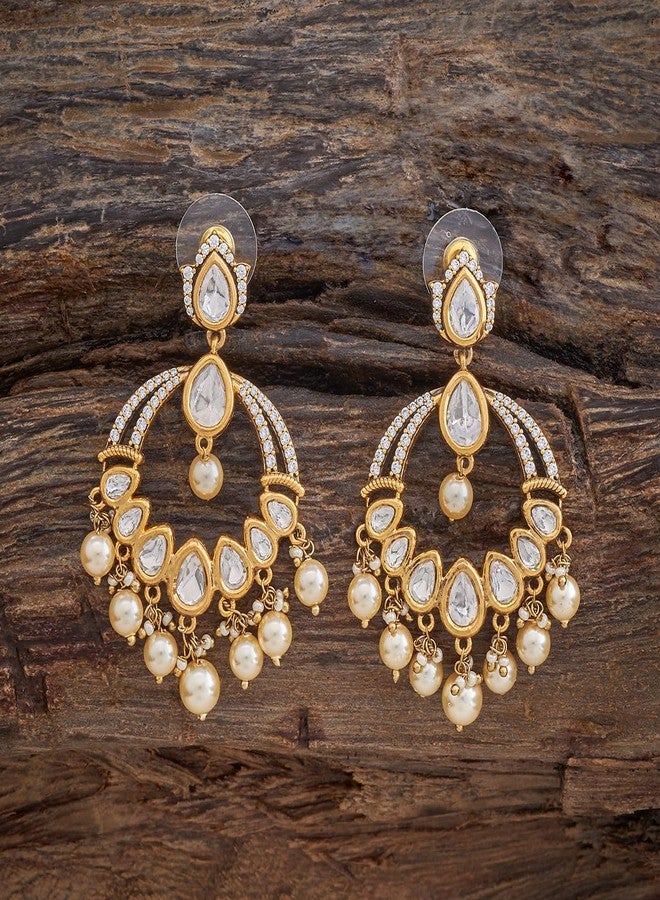 Kushal's Fashion Jewellery White Victorian Polished Push Back Drop Earrings | Best For Bride, Bridemaids & Special Occasion | Earrings For Women - 425793 - Image 3