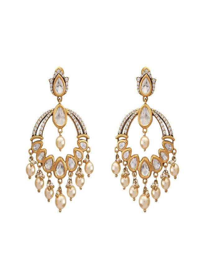 Kushal's Fashion Jewellery White Victorian Polished Push Back Drop Earrings | Best For Bride, Bridemaids & Special Occasion | Earrings For Women - 425793 - Image 2