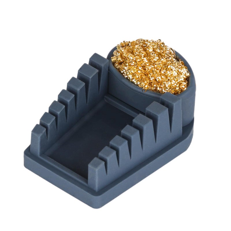 WEP S200 Gray Soldering Wire Holder, Heat Resistant Silicone Stand with Brass Wool Tip Cleaner and 6 V-shaped grooves, Helping Hands for Soldering - Image 1