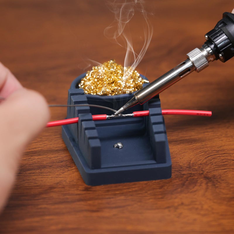 WEP S200 Gray Soldering Wire Holder, Heat Resistant Silicone Stand with Brass Wool Tip Cleaner and 6 V-shaped grooves, Helping Hands for Soldering - Image 2