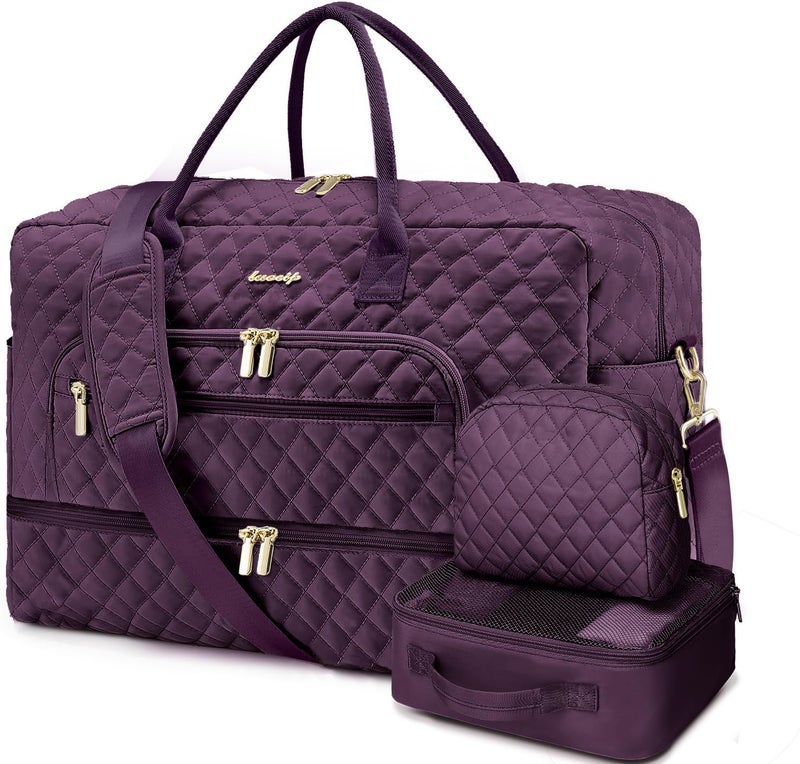LUOCIP Large Women Travel Duffle Bag Carry on Overnight Weekend Travel Duffel Tote Gym Bag with Wet Pocket Toiletry Weekender Overnight Bag for Travel Business Trips Sports Hospital 3 Pcs Set - Image 2