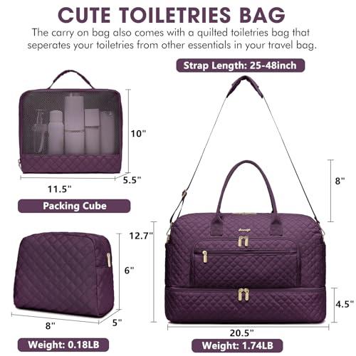 LUOCIP Large Women Travel Duffle Bag Carry on Overnight Weekend Travel Duffel Tote Gym Bag with Wet Pocket Toiletry Weekender Overnight Bag for Travel Business Trips Sports Hospital 3 Pcs Set - Image 3