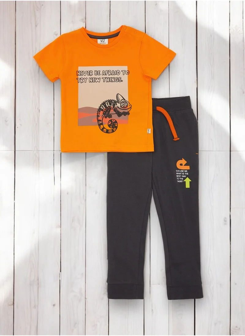 victor and jane 2-Piece Summer Outfit Set Orange & Grey for Baby Boys - T-Shirt & joggers