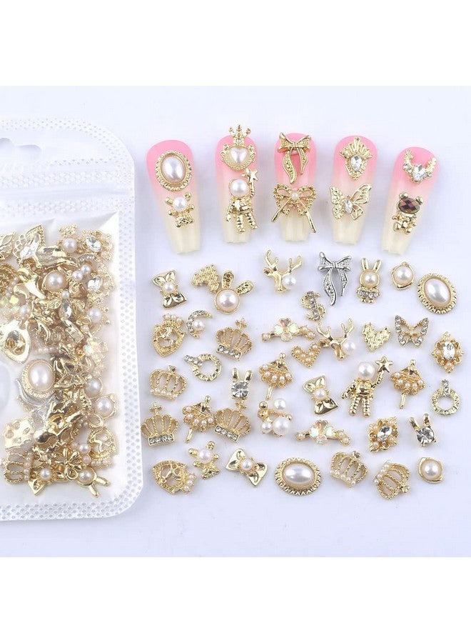 Dornail 50Pcs Gold Nail Charms For Acrylic Nails Mix Styles Shiny Pearl Alloy Nail Rhinestones Flower Butterfly Heart Star Charms For Nails Women Nail Jewels Nail Decorations For Nail Art Charms - Image 4