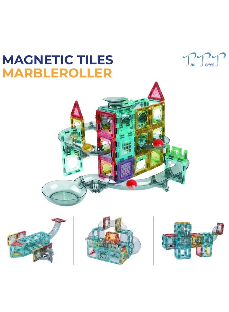 Eotia 72 Pcs Magnetic Tiles Marble Roller| Colorful 3D Building Blocks, STEM Learning Toy for Kids | Magnetic Construction with Ball Track  - Image 2