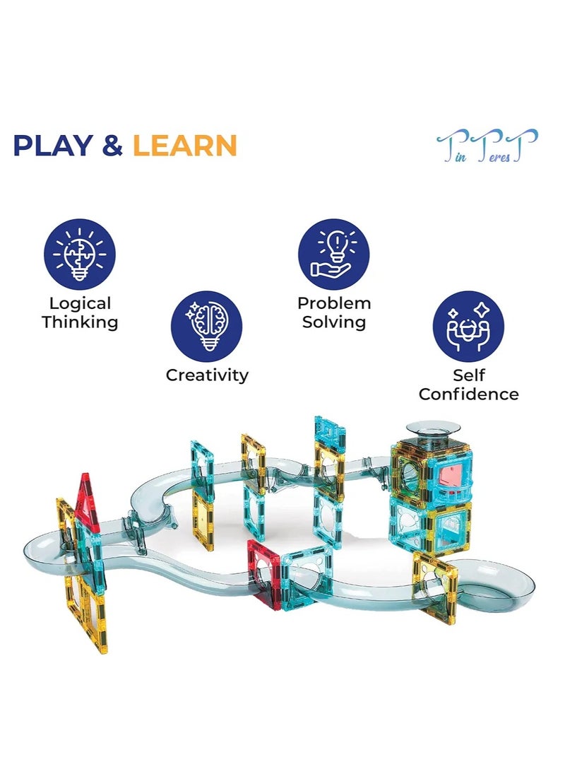 Eotia 72 Pcs Magnetic Tiles Marble Roller| Colorful 3D Building Blocks, STEM Learning Toy for Kids | Magnetic Construction with Ball Track  - Image 3