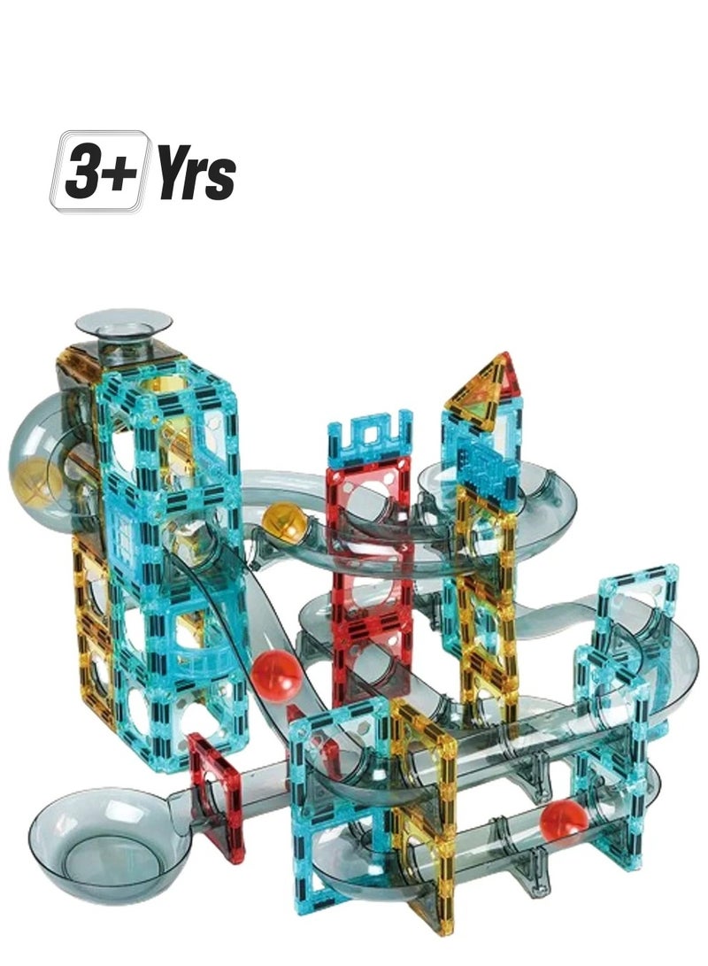 Eotia 72 Pcs Magnetic Tiles Marble Roller| Colorful 3D Building Blocks, STEM Learning Toy for Kids | Magnetic Construction with Ball Track  - Image 1