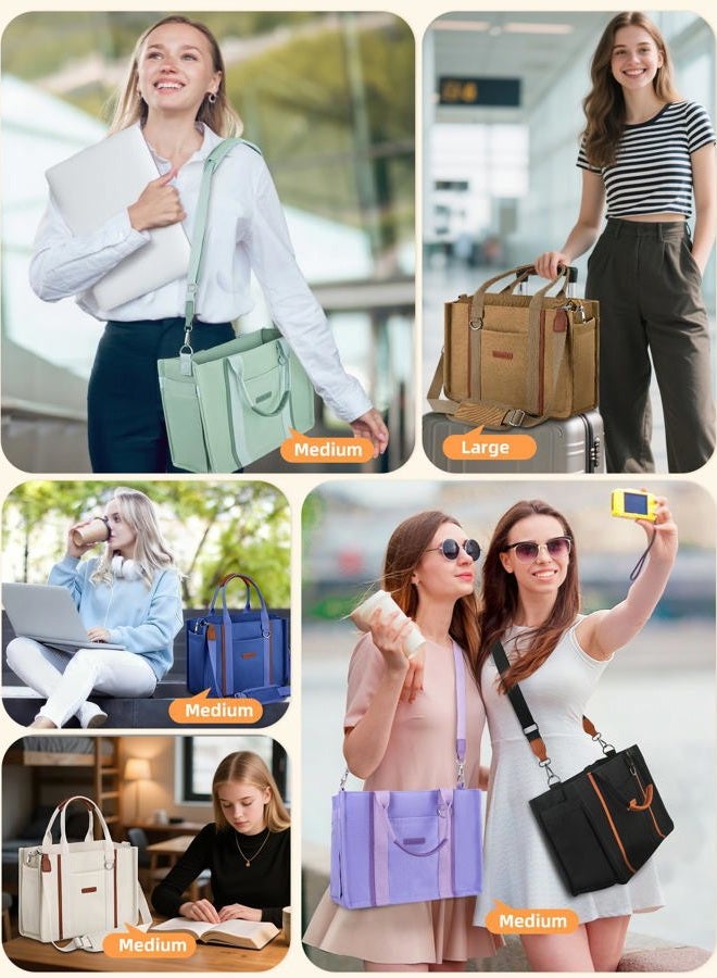 FIORETTO Canvas Tote Bag for Women with Zipper Closure & Individual Compartments, Purple, Large, Built-in Organizer - Image 2