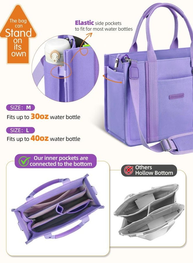 FIORETTO Canvas Tote Bag for Women with Zipper Closure & Individual Compartments, Purple, Large, Built-in Organizer - Image 5