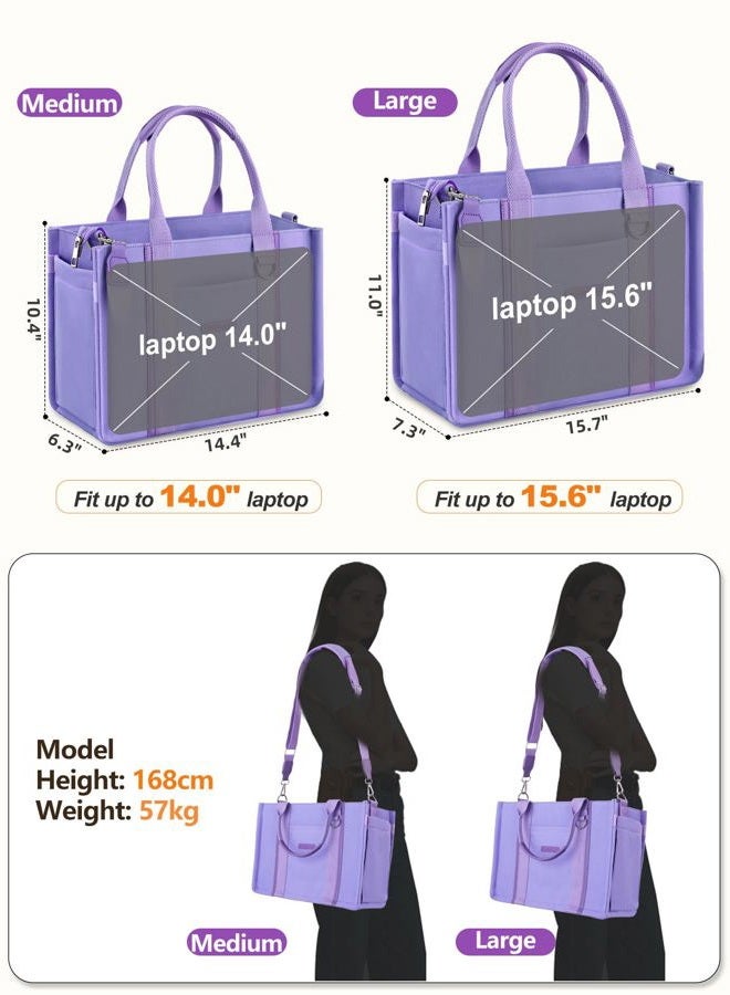 FIORETTO Canvas Tote Bag for Women with Zipper Closure & Individual Compartments, Purple, Large, Built-in Organizer - Image 3