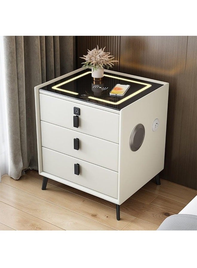 keke Multifunctional Three drawers Bedside Table with LED Lighting, Wireless Charging, Fingerprint Lock, Speaker and USB Sockets - Image 1