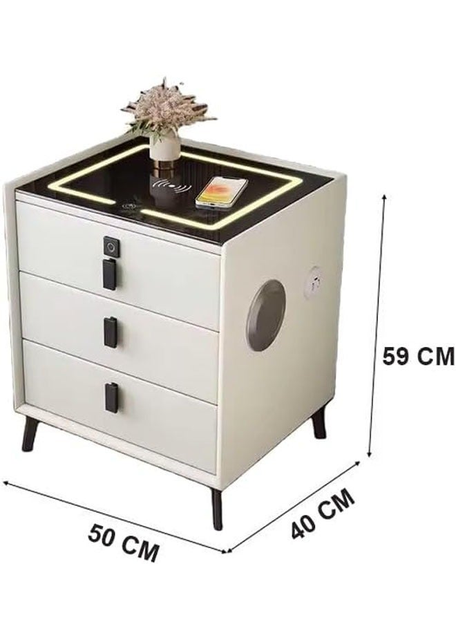 keke Multifunctional Three drawers Bedside Table with LED Lighting, Wireless Charging, Fingerprint Lock, Speaker and USB Sockets - Image 2