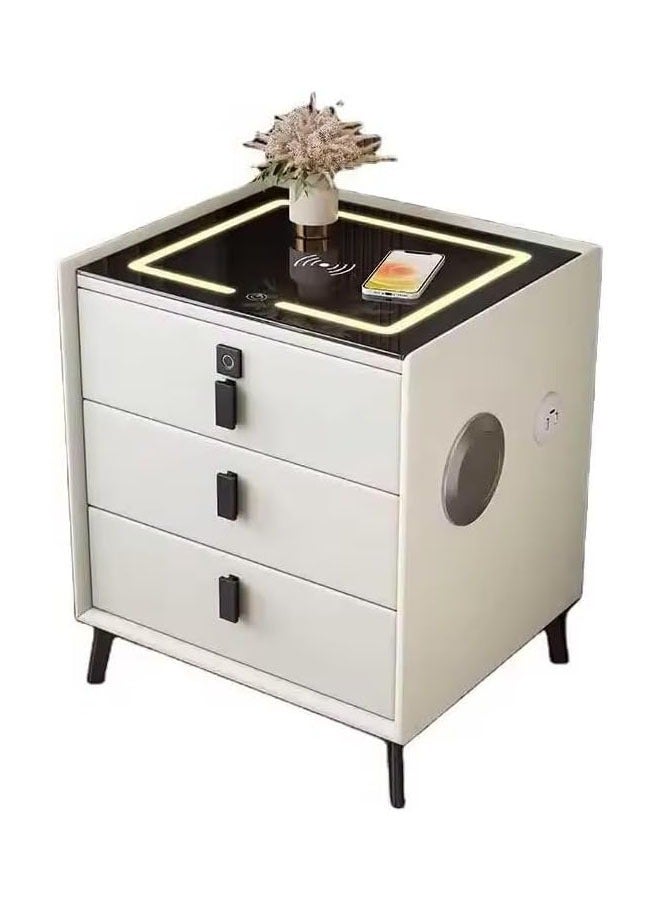 keke Multifunctional Three drawers Bedside Table with LED Lighting, Wireless Charging, Fingerprint Lock, Speaker and USB Sockets - Image 3