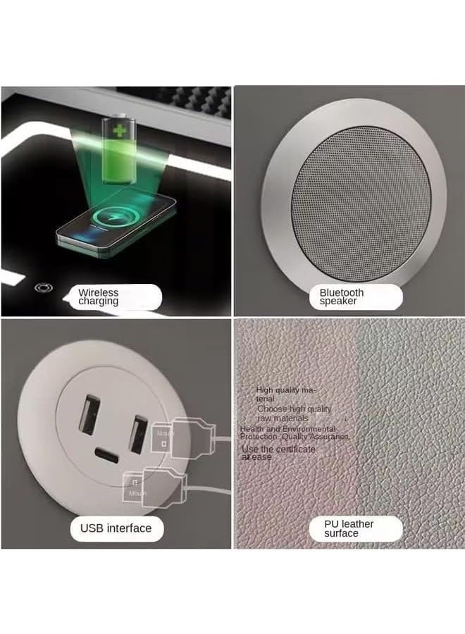 keke Multifunctional Three drawers Bedside Table with LED Lighting, Wireless Charging, Fingerprint Lock, Speaker and USB Sockets - Image 4