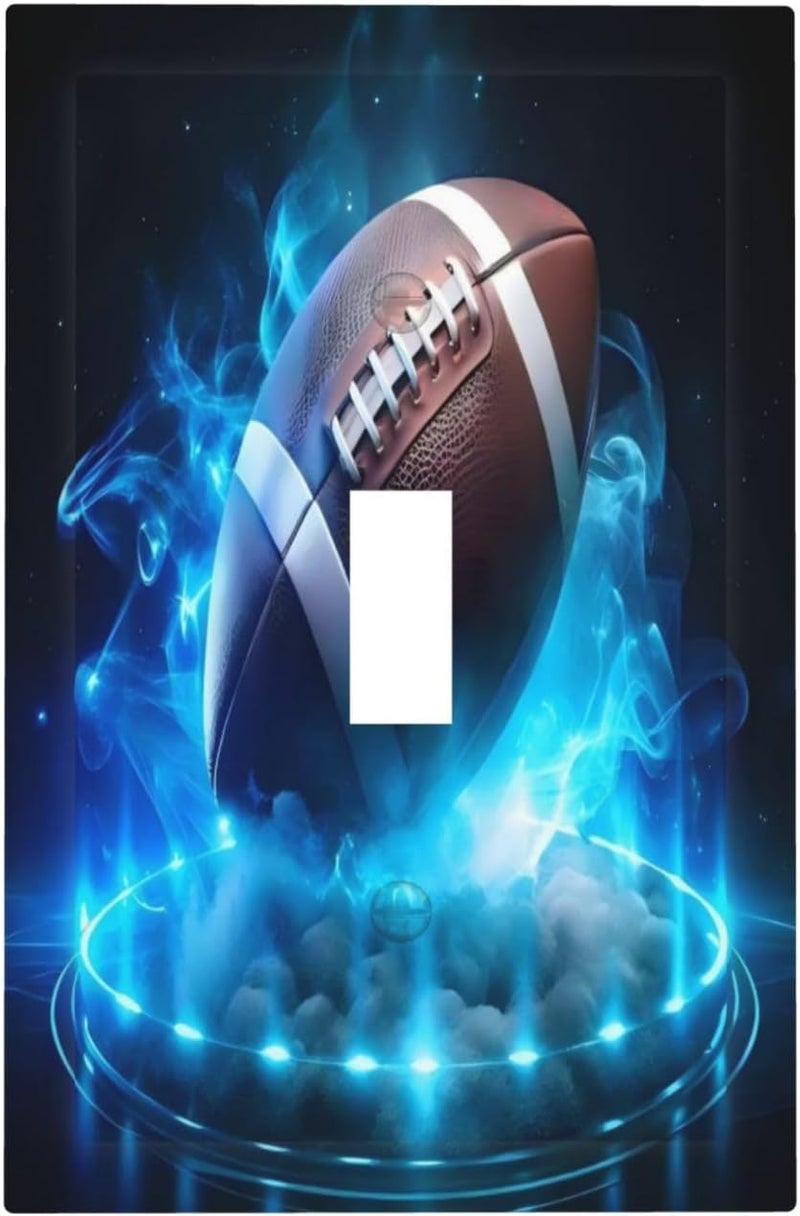 Blue Flame Football American Wall Plate 1 Gang Toggle Light Switch Cover Single Toggle Faceplate Decor 3X5 In - Image 1