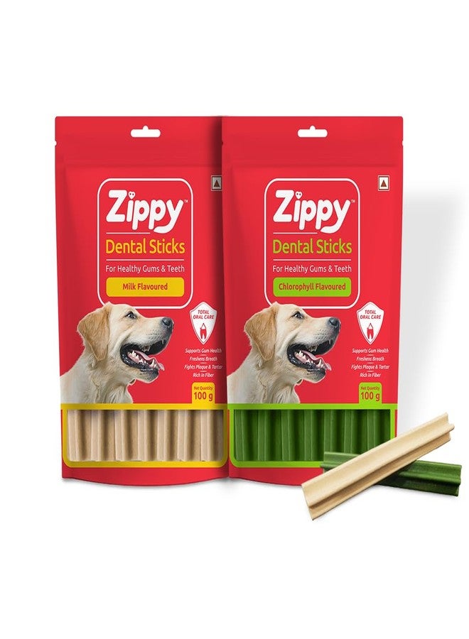 Zippy Dental Stick for Dogs 200gm - 100 gm Chlorophyll 100 gm Milk, Oral Hygiene Dog Dental Care Treats, Dental Chews for Dogs - Image 1