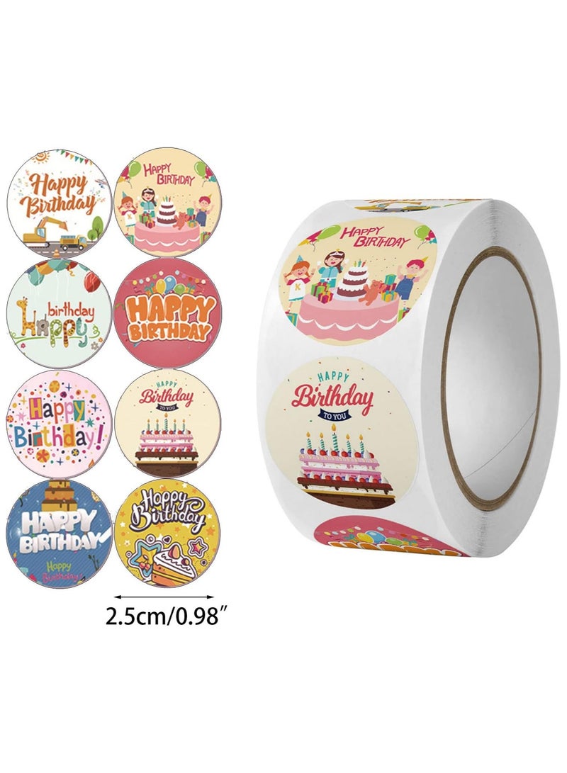 Happy Birthday Stickers Seals 500Pcs in 1Roll for Birthday Décor Party Supplies School Cards Sealing, 8 Designs Envelope Sealing Gift Wrap - Image 1