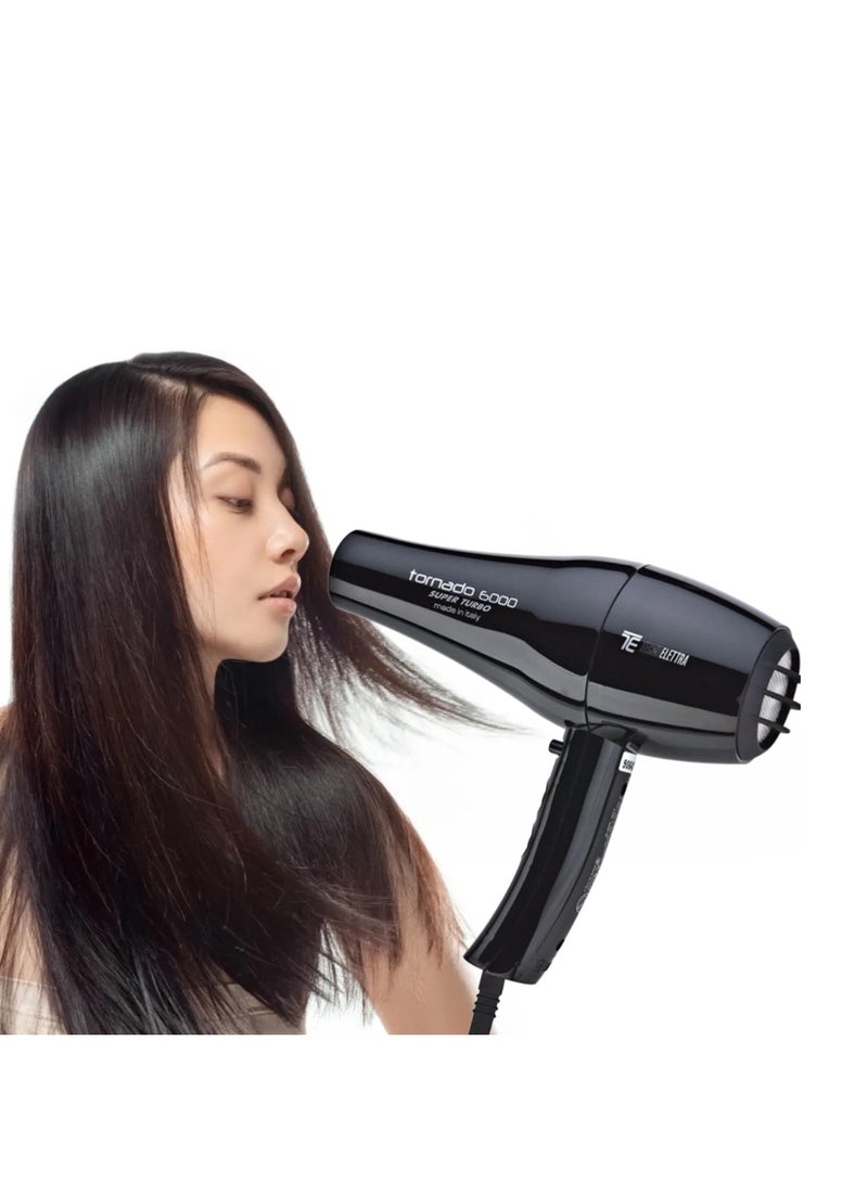 تكنو دراي  مجفف الشعر الاحترافي تيكنو إليكترا تورنادو 6000 سوبر تيربو - أسود بالكامل، بقوة 2500 واط، صنع في إيطاليا لتصفيف بجودة صالون - Image 2