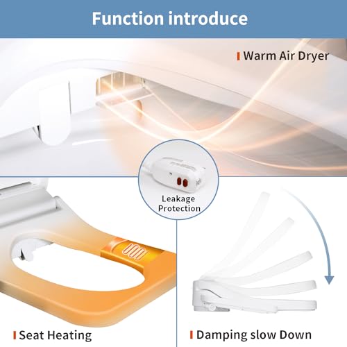 KERDE F30 Square Electric Bidet Seat, Smart Toilet Cover, Heated Water Cleansing, Warm Air Drying, Seat Constant Temperature, Adjustable Temperature, Front-to-Back Nozzle Massage - Image 3