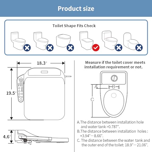 KERDE F30 Square Electric Bidet Seat, Smart Toilet Cover, Heated Water Cleansing, Warm Air Drying, Seat Constant Temperature, Adjustable Temperature, Front-to-Back Nozzle Massage - Image 5