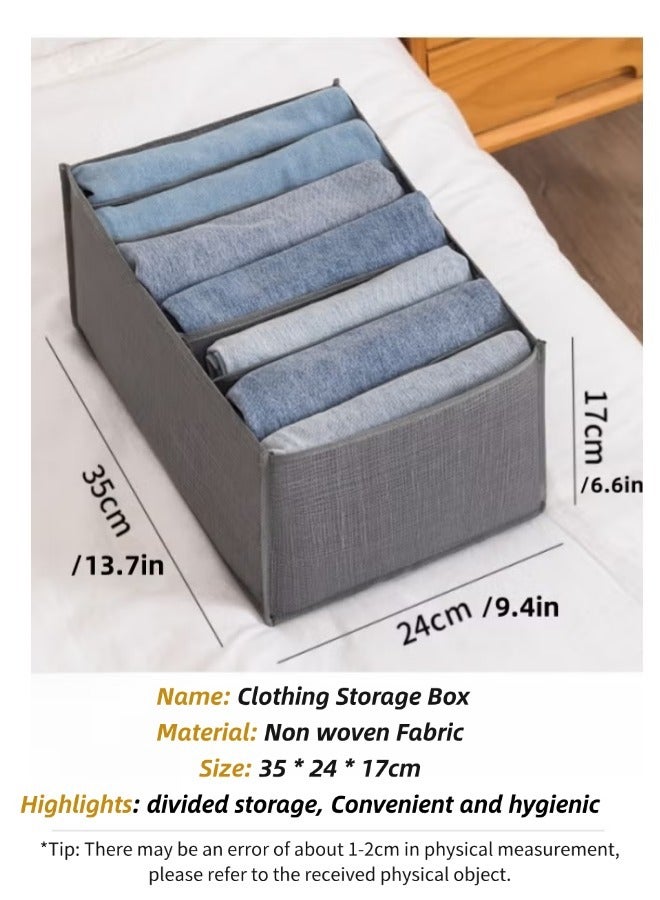 7 Grids Wardrobe Clothes Organizer, Large Foldable Closet Storage Organizer, Washable Closet Storage Box, Divider Drawer Organizer with Support Board, Suitable for Thin Coats Jeans Trousers Leggings Sweaters T Shirts (Grey, 35×24×17 Cm)  - Image 2