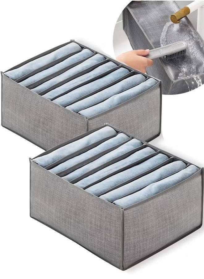 7 Grids Wardrobe Clothes Organizer, Large Foldable Closet Storage Organizer, Washable Closet Storage Box, Divider Drawer Organizer with Support Board, Suitable for Thin Coats Jeans Trousers Leggings Sweaters T Shirts (Grey, 35×24×17 Cm)  - Image 4