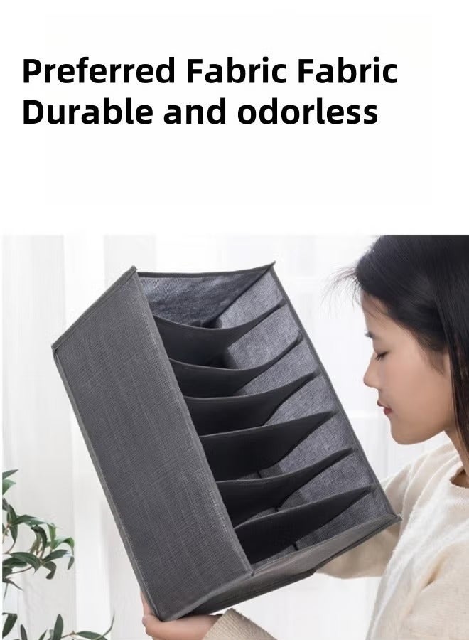 7 Grids Wardrobe Clothes Organizer, Large Foldable Closet Storage Organizer, Washable Closet Storage Box, Divider Drawer Organizer with Support Board, Suitable for Thin Coats Jeans Trousers Leggings Sweaters T Shirts (Grey, 35×24×17 Cm)  - Image 5