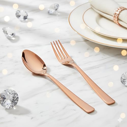 Parage 12 Pieces Stainless Steel Rose Gold Cutlery Set, 16 cm Each, Premium Spoon & Fork Set for Home & Kitchen, PVD Rose Gold Flatware, Elegant Dining (6 Dinner Spoons & 6 Dinner Forks) - Image 2