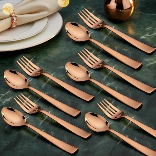 Parage 12 Pieces Stainless Steel Rose Gold Cutlery Set, 16 cm Each, Premium Spoon & Fork Set for Home & Kitchen, PVD Rose Gold Flatware, Elegant Dining (6 Dinner Spoons & 6 Dinner Forks) - Image 1
