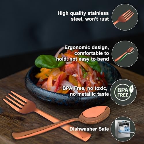 Parage 12 Pieces Stainless Steel Rose Gold Cutlery Set, 16 cm Each, Premium Spoon & Fork Set for Home & Kitchen, PVD Rose Gold Flatware, Elegant Dining (6 Dinner Spoons & 6 Dinner Forks) - Image 4