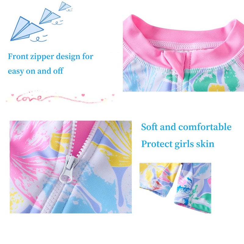 UMELOK Girls Rash Guard Swimsuits Long Sleeve One Piece Swimwear with UPF 50+ Sun Protection Zipper Bathing Suits Colorful Leaves,8Y - Image 4