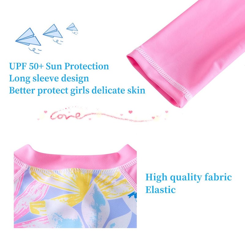 UMELOK Girls Rash Guard Swimsuits Long Sleeve One Piece Swimwear with UPF 50+ Sun Protection Zipper Bathing Suits Colorful Leaves,8Y - Image 5