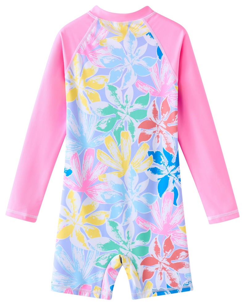 UMELOK Girls Rash Guard Swimsuits Long Sleeve One Piece Swimwear with UPF 50+ Sun Protection Zipper Bathing Suits Colorful Leaves,8Y - Image 2