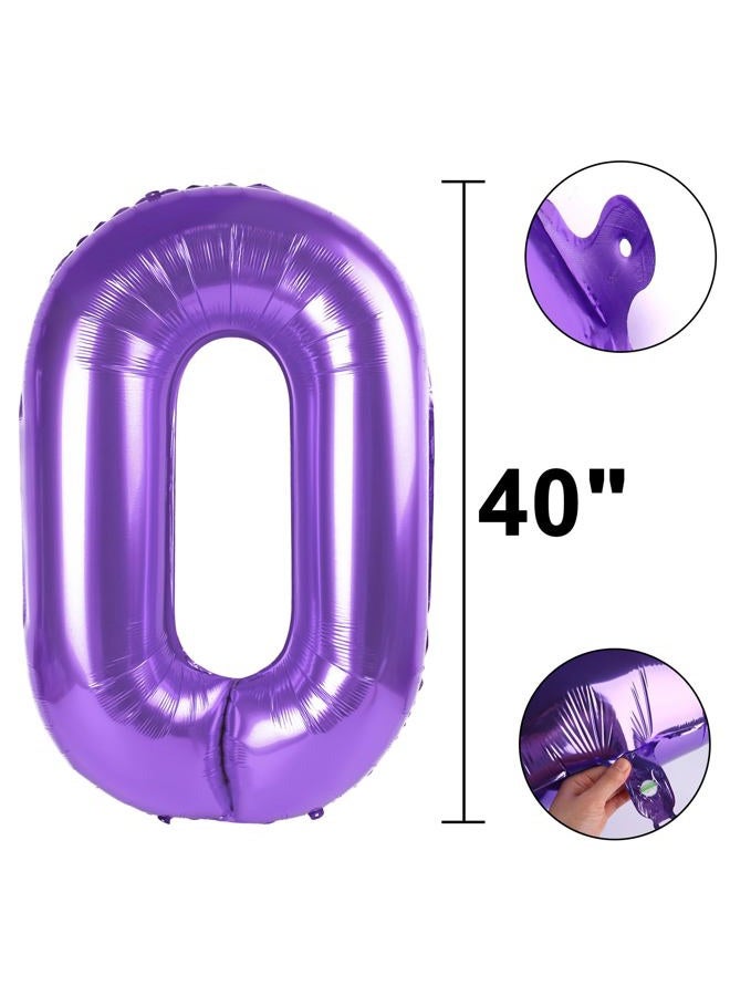 Kelfuoya 40 Inch Purple Number 0 Balloon Giant Large Nmuber 0 10 20 Foil Balloon for Birthdays,Anniversaries Graduations, 10th 20th Birthday Decorations - Image 2